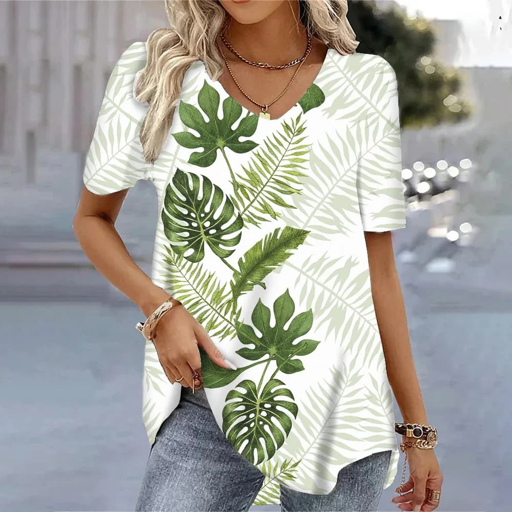 Top a manica corta da donna Girocollo Harajuku Moda Allentata Casual Basic T-shirt Tee Camicette Abbigliamento estivo stampato floreale 3D