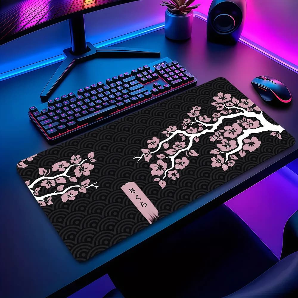 Tappetino per mouse con fiori di ciliegio giapponesi, carino, antiscivolo, ispessito, grande, con bordo rinforzato, per ufficio, studenti e gaming