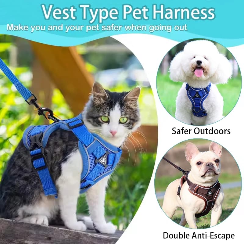 No-Pull Reflective Dog Harness Leash Set Adjustable Breathable Mesh Vest for Small Dogs Cats Comfortable Pet Walking Equipment