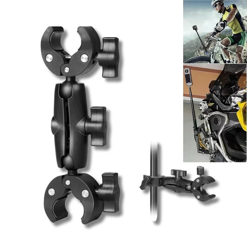 Supporto per manubrio per selfie stick per fotocamera per Insta360 X4 Go Pro Accessorio per clip per braccio con doppia clip per bicicletta da moto