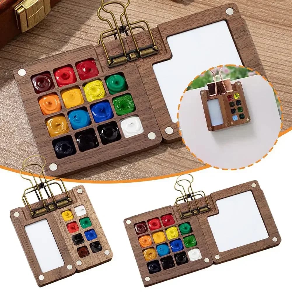 8 / 15 Grid Portable Sketchbook Palette Mini Walnut Wood Color Palette Box Travel Watercolor Case For Drawing (Without Colors)