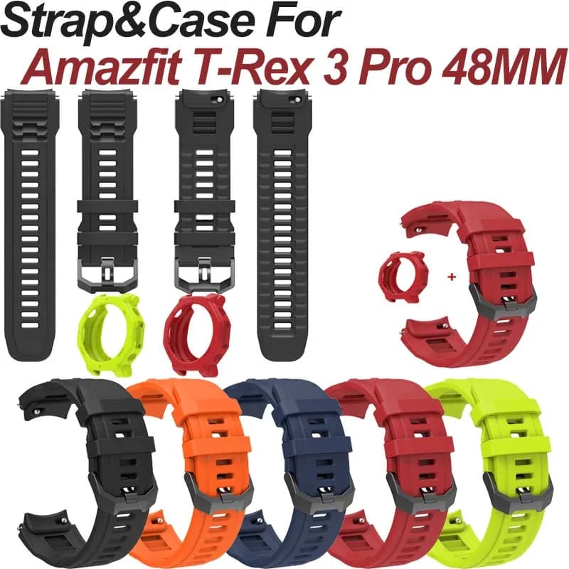 Custodia in Silicone + Braccialetto Smart per Amazfit T-Rex3Pro 48MM, Protezione per Cinturino e Cornice per Amazfit T-Rex 3Pro