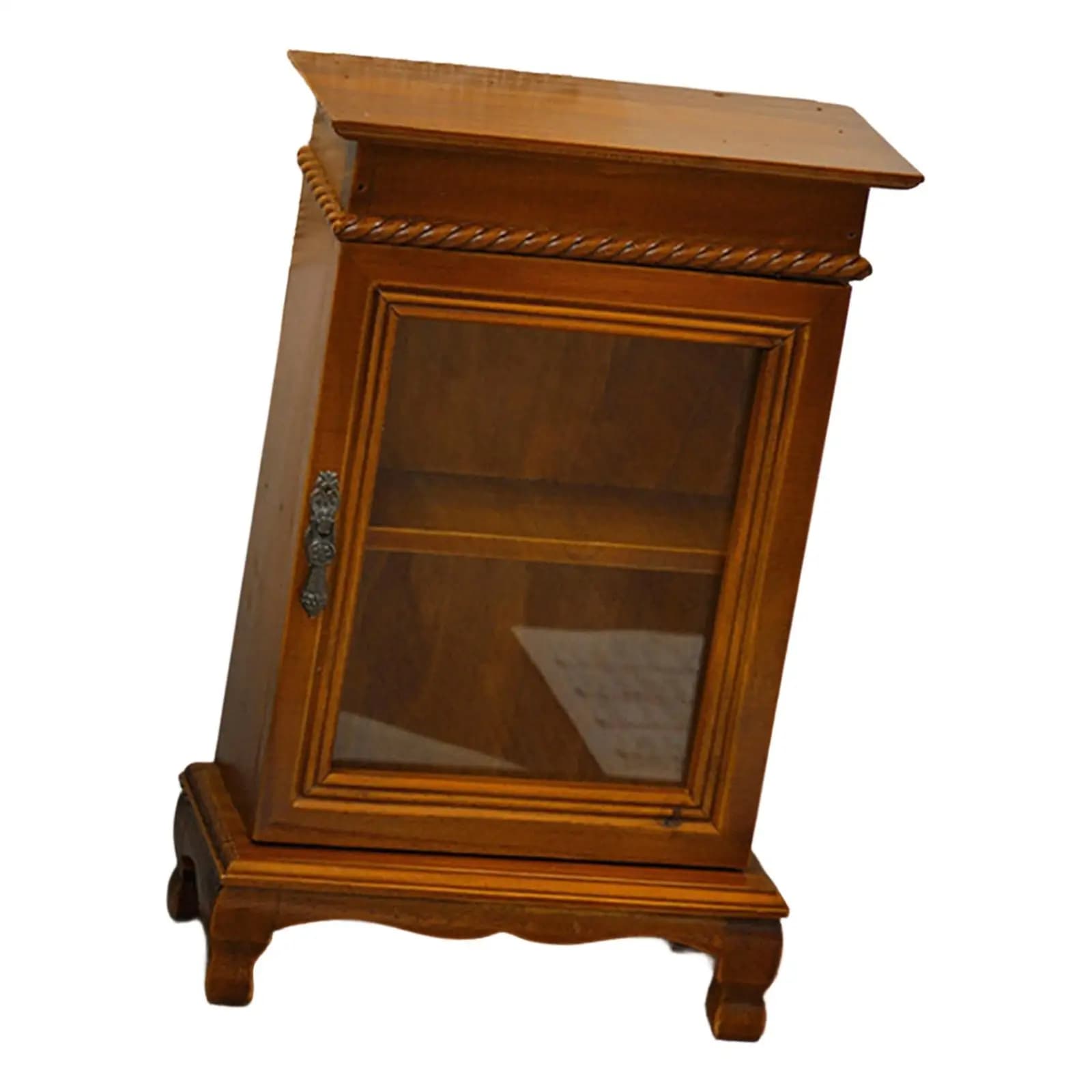 Piccolo Armadietto Decorativo con Porta in Vetro, Vetrinetta Contenitore, Scatola Decorativa, Organizer da Scrivania in Legno per Cancelleria e Comodino