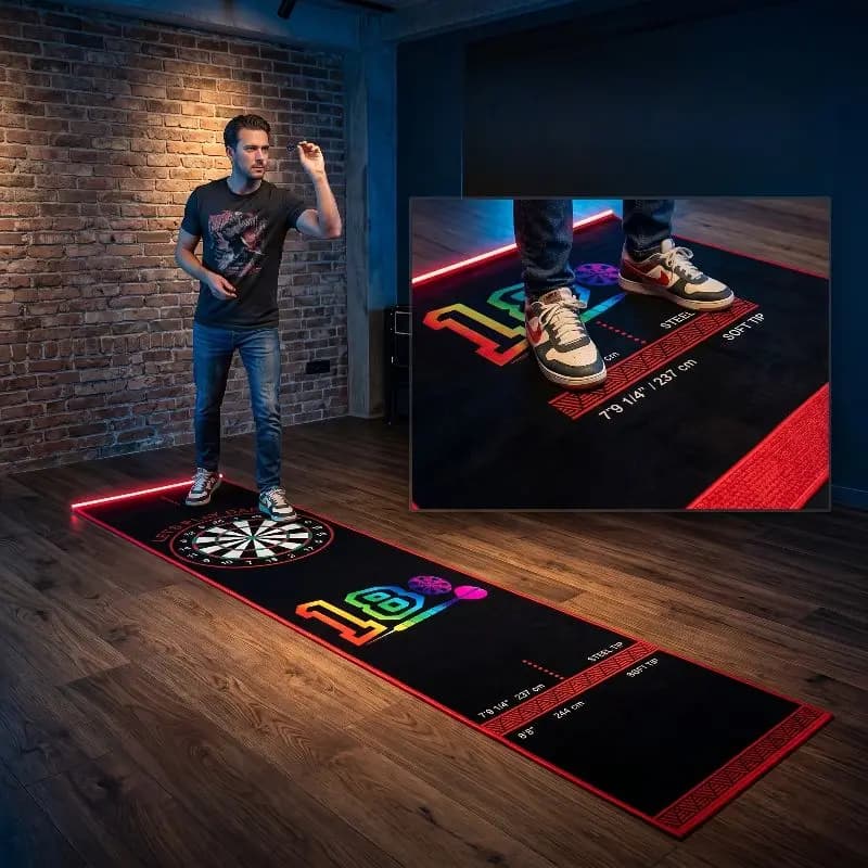 VIKAMA Neon 180 Dart Runner Mat Dual Steel Soft Tip Throw Line Non Slip Shock Absorbent Floor Mat Bar Club Home Decor