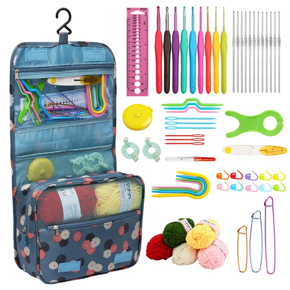 QZLKNIT Set Grande per Lavoro a Maglia e Uncinetto, Materiale per Cucito, Zaino Organizer Portatile per Uncinetti, Borsa per Lavoro a Maglia per Principianti