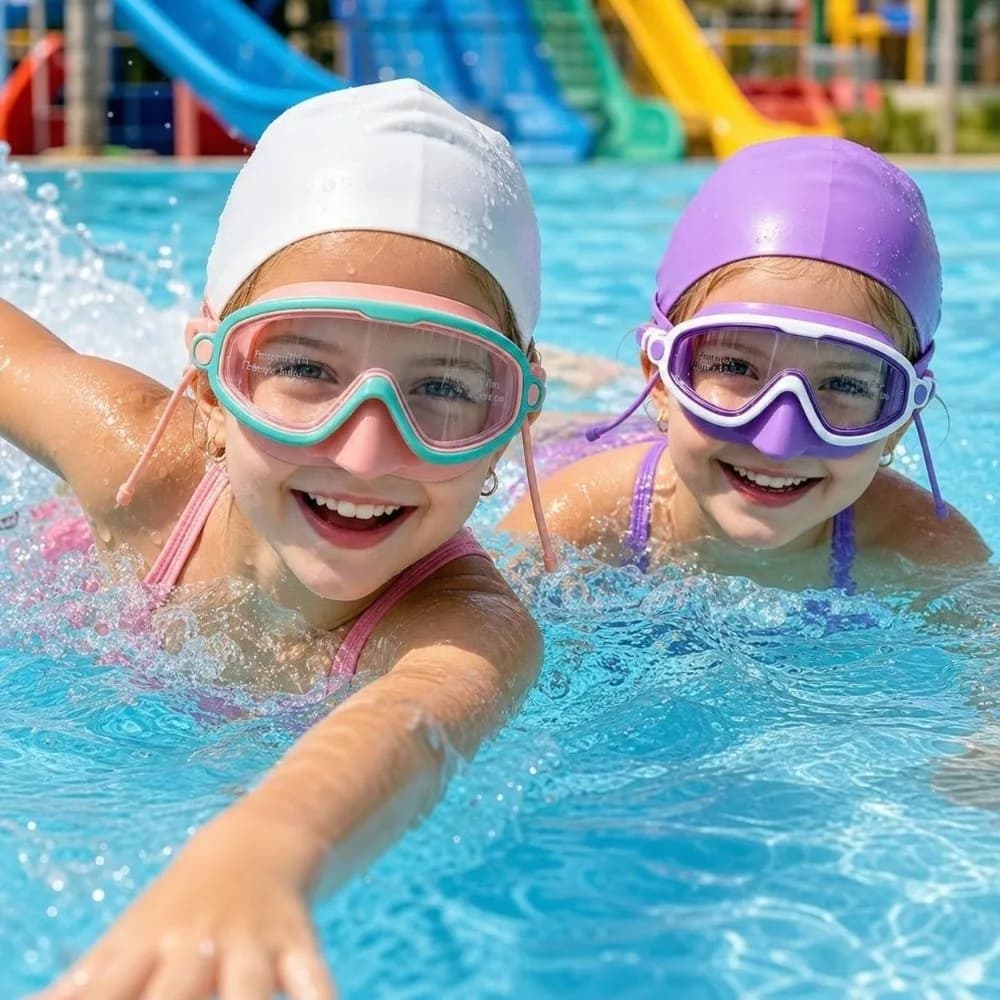 Anti-Fog Kids Swim Goggles HD View UV Protection Swim Goggles Cap Set Wide View Adjustable Snorkel Swimming Goggles Racing Swim
