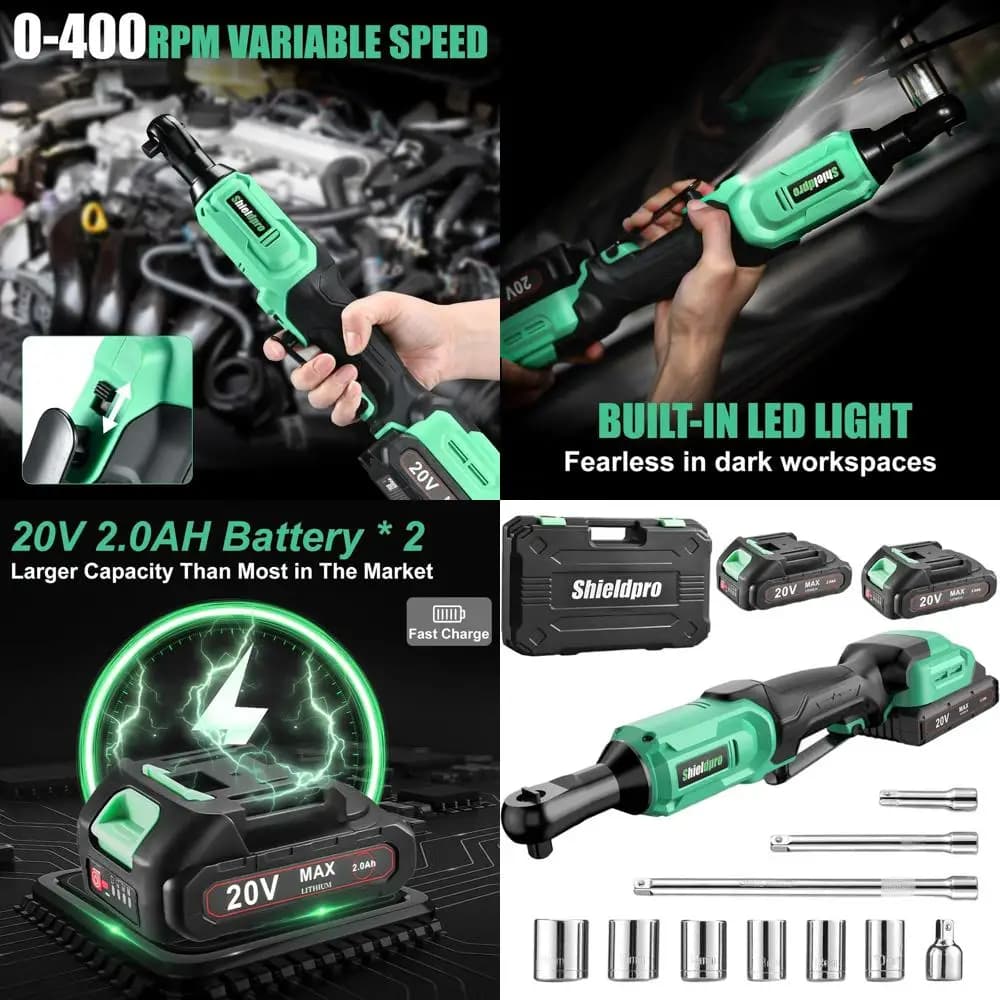 3/8 battery clique key set with 400 rpm, LED light, 2 batteries, quick charger and accessories