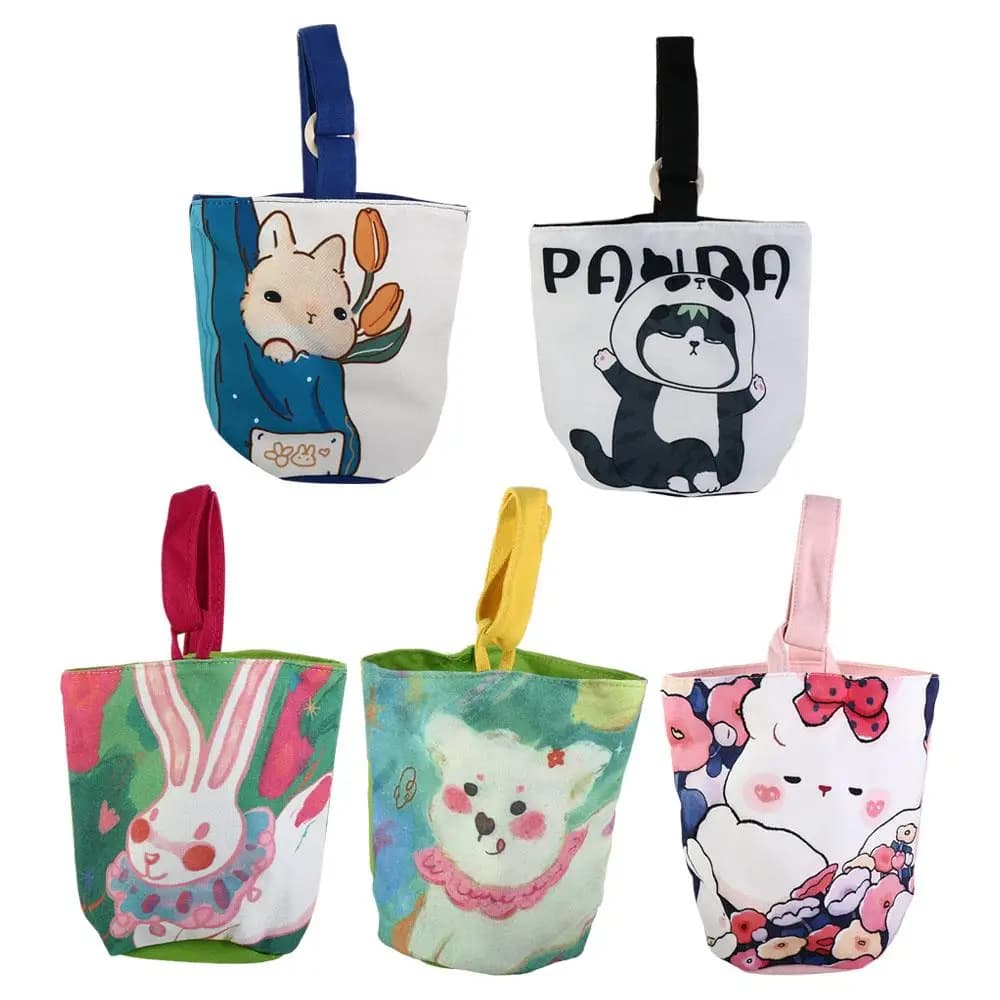 Reusable Rabbit Cartoon Canvas Bucket Bag Dog Cat Rabbit Handbag Mommy Bag Large Capacity Dog Lunch Bag Shopping