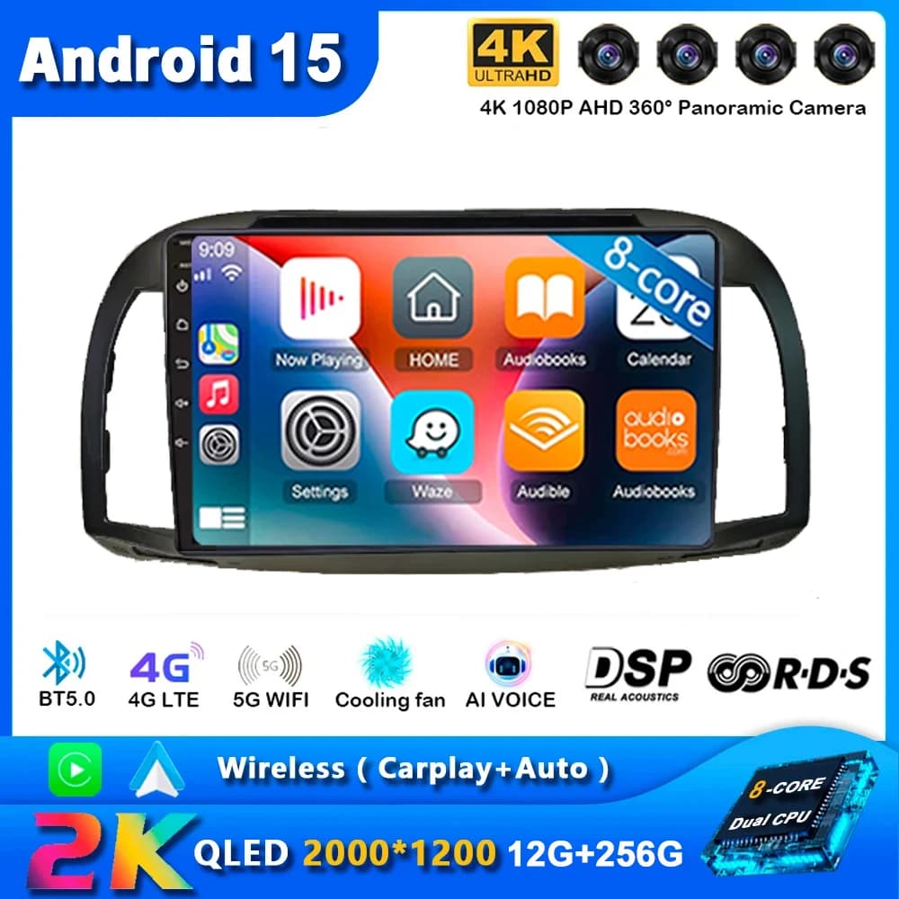 Android 15 Auto Per Nissan March Micra K12 2002 - 2010 Radio Audio Lettore Multimediale Video Navigazione GPS Carplay Auto No 2 Din