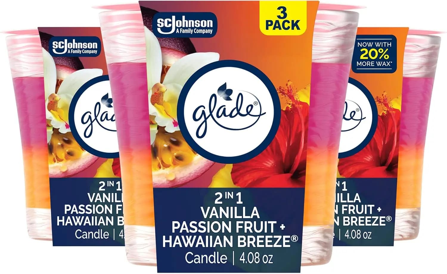 Perfumed Candle 2in1, Hawaiana and Vanilla Fruit of the Passion, Deodorant for Environments with Essential Oils, 4.08 Oz, Pack of 3