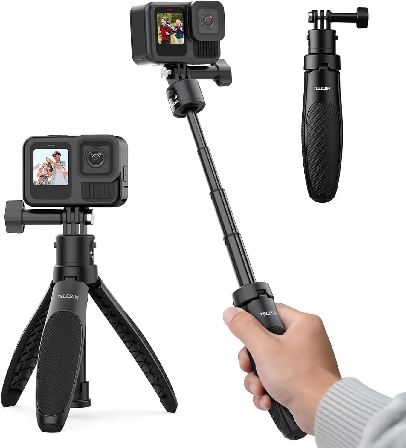 Treppiede per selfie con sgancio rapido, monopiede portatile da 15-40 cm per fotocamera Vlog, accessori per GoPro/Insta360/DJI Osmo Action