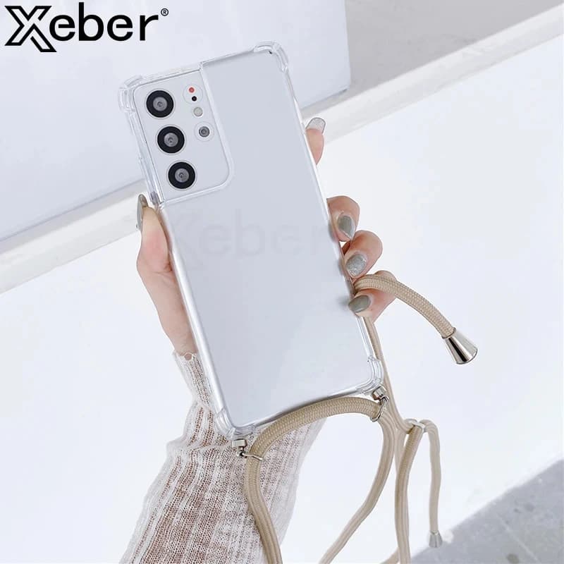 Collana a tracolla Cordino Corda Custodia trasparente per Samsung S24 S23 S22 S21 Ultra S20 FE S10 Plus Custodia morbida antiurto