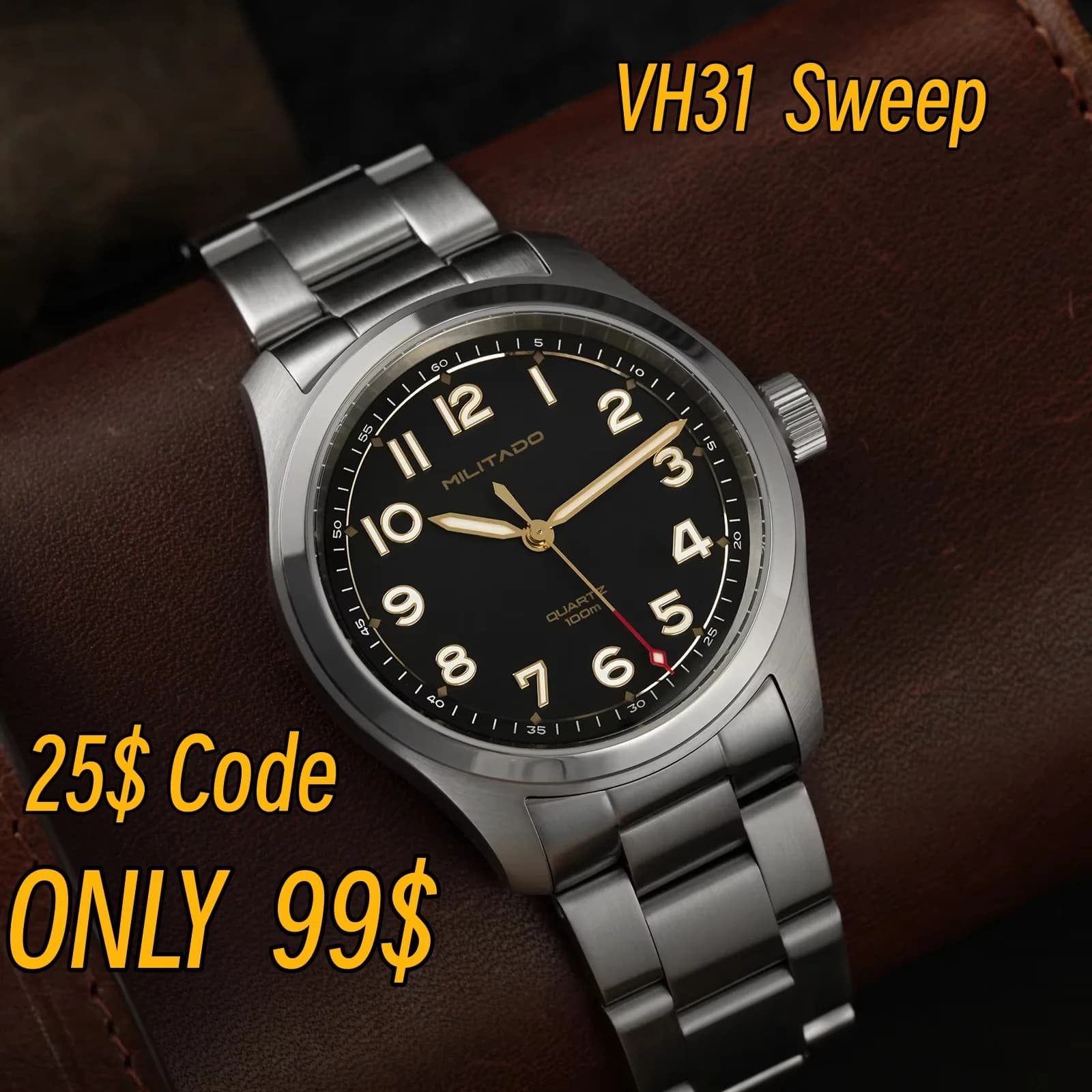 Watchdives WD50Q Orologio vintage VH31 Movimento al quarzo Bubble Sapphire BGW9 Luminoso 30bar Impermeabile Acciaio inossidabile 38mm Orologi