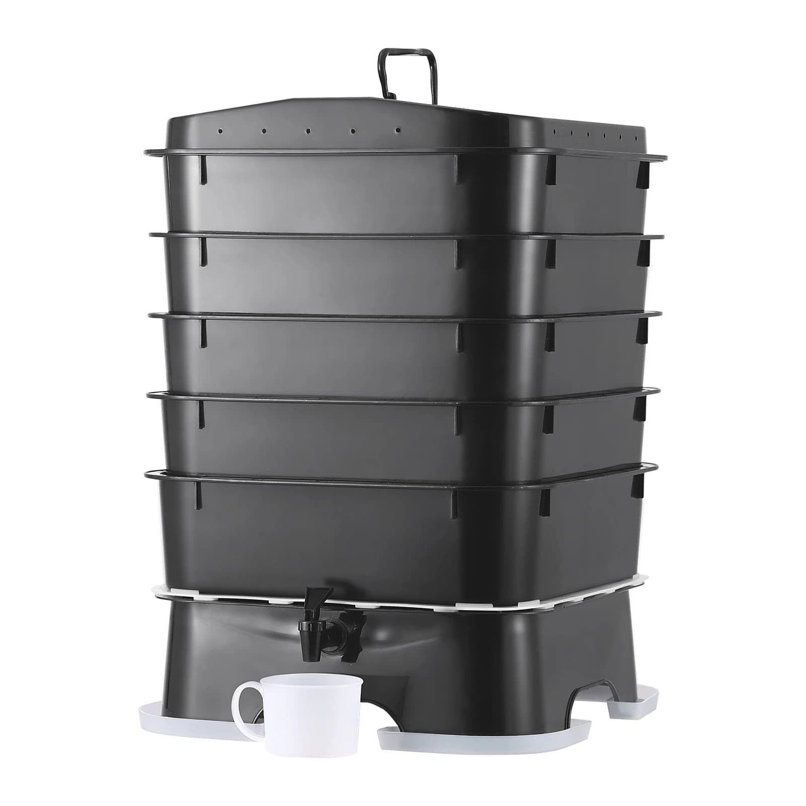SucceBuy Compositore di vermi a 5 vassoi Contenitore per compost Design sostenibile per esterni ed interni Kit per la fattoria di vermi per il riciclaggio di rifiuti alimentari Nero
