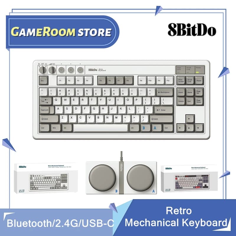8Bitdo Retro Mechanical Keyboard, Bluetooth/2.4G/USB-C Hot Swappable Gaming Keyboard with 87 Keys for Windows and Android