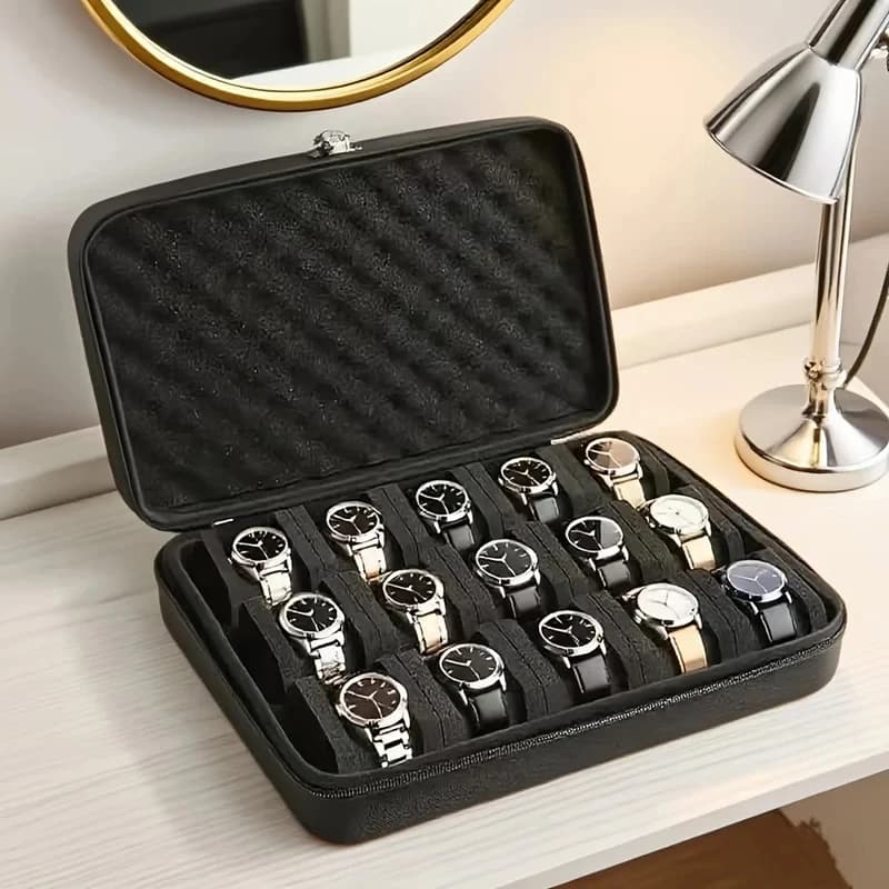 Advanced watch box, 15 card slot watch case, portable jewelry box, showcase, suitable for home