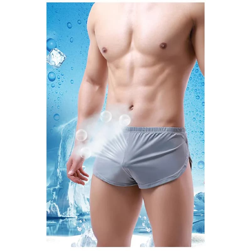 Men Sexy Split Side Arrow Pants Quick-dry Ice Silk Boxershorts Breathable Low-rise Athletic Lounge Shorts For Running Gym Daily
