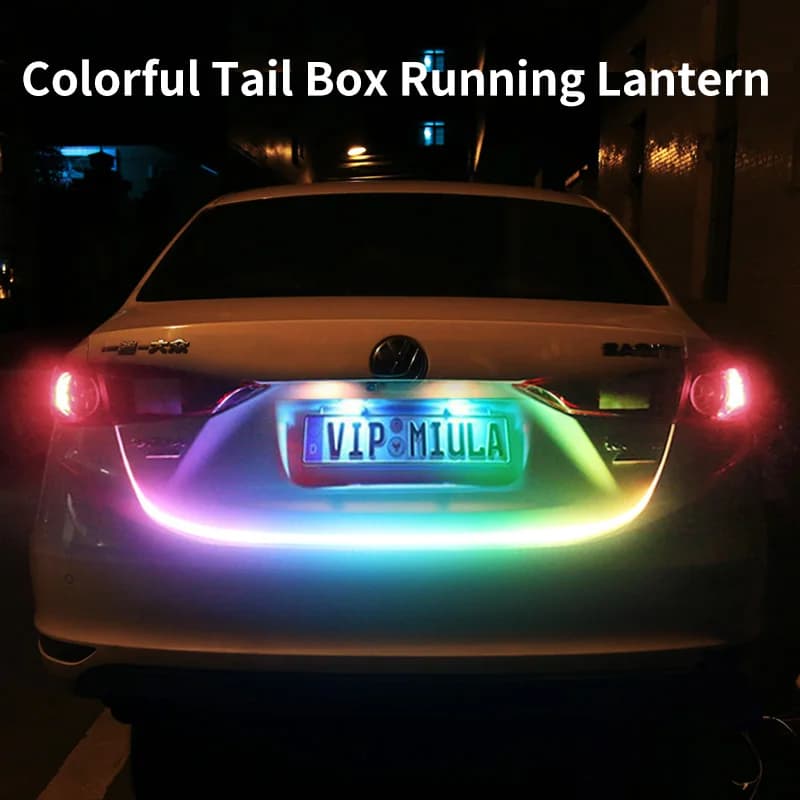 Luce di flusso del bagagliaio dell'auto, arcobaleno, flusso di corse, indicatore di direzione, luce decorativa modificata con striscia luminosa a LED super luminosa