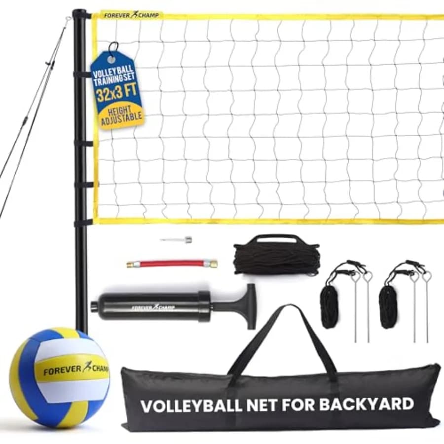 Rete da Pallavolo per Giardino, Spiaggia, Casa, Include Rete Regolamentare 32x3 Piedi, Borsa per il Trasporto in PU da 8,5 Pollici, Linee di Delimitazione