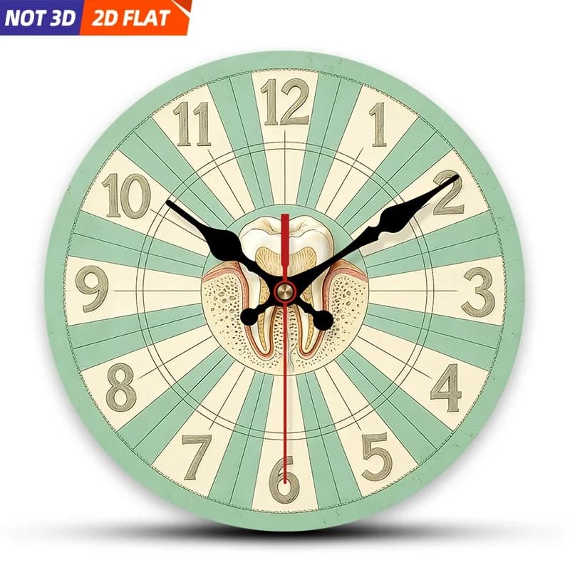 Orologio da parete a tema anatomia dentale piatto 2D da 1 pezzo | Orologio decorativo silenzioso e creativo, adatto per camera da letto, soggiorno, ufficio, 8/10/