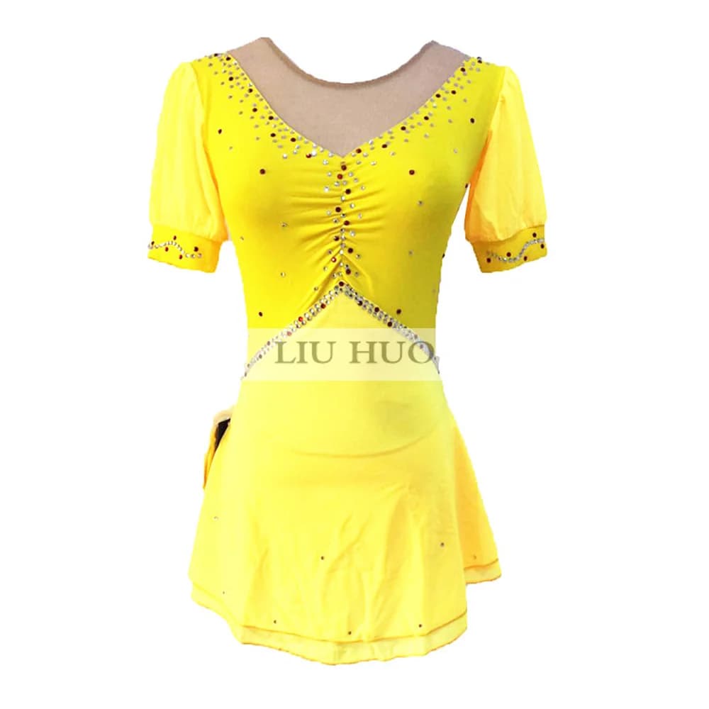 LIUHUO Donna Ragazza Pattinaggio di Figura sul Ghiaccio Vestito Concorso Prestazioni Costume Danza Body Gonna Roller Adulto Adolescente Giallo Bambini