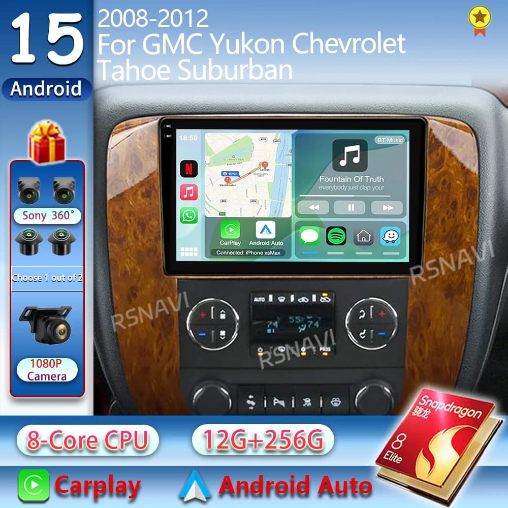 Android 15 Autoradio Per GMC Yukon Chevrolet Tahoe Suburban 2008-2012 Carplay Multimedia Video Player Navigazione Stereo 2 Din BT