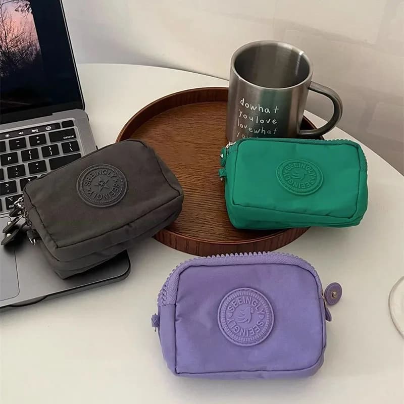 Mini Portamonete in Nylon, Portachiavi, Portafoglio da Donna con Cerniera, Impermeabile, Portatile, Porta Carte a Tre Strati, Borsa da Donna, Custodia per Cuffie