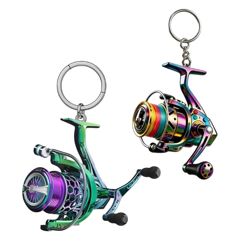 195C Fishing Reel Keychain Charm for Daily Carry, Colorful Mini Keyring Accessory for Bags, Backpacks, Keys and Zippers