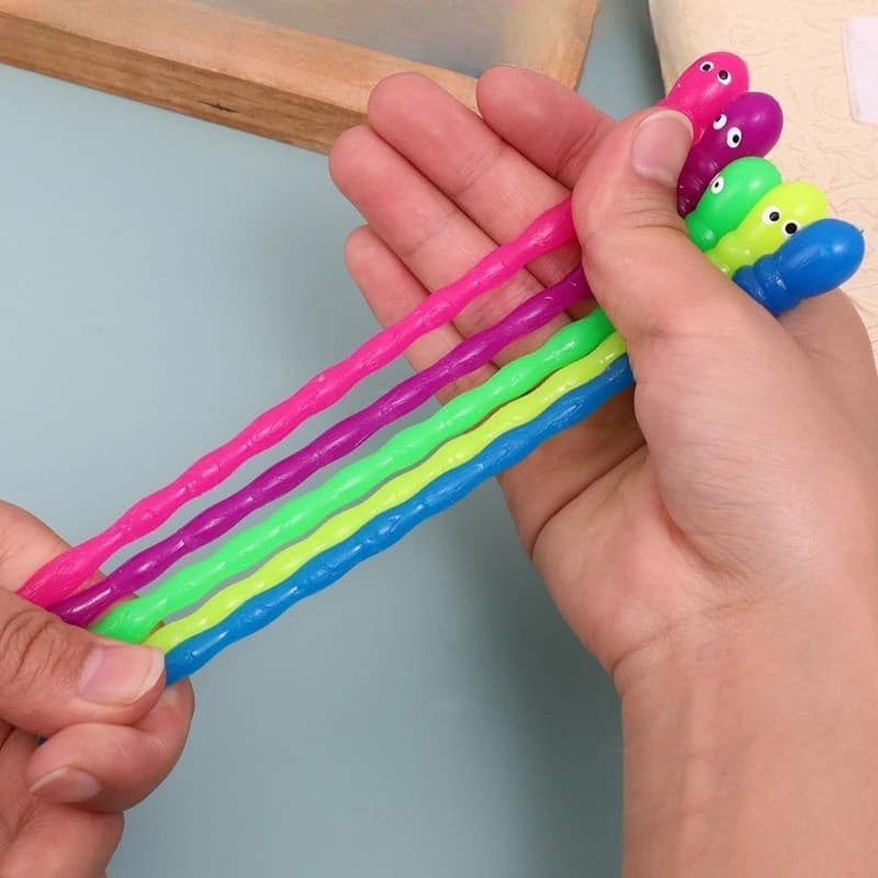Giocattolo elasticizzato Caterpillar colorato Antistress Agitarsi Tirando giocattolo sensoriale Giocattolo divertente in gomma morbida elastica per bambini e adulti