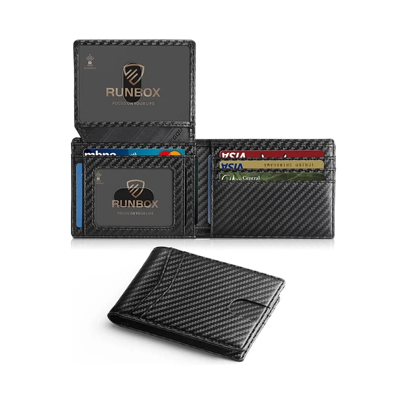 Wallet Men Slim Ultra Thin Carbon Fiber Leather Wallet RFID Blocking ID Window Multi Card Slots Minimalist