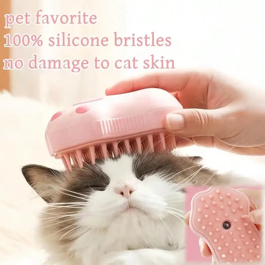 Spazzola a Vapore 3-in-1 per Gatti con Setole in Silicone, Strumento per la Toelettatura degli Animali Domestici per la Perdita di Pelo, Massaggio e Rimozione dei Peli per Gatti e Cani