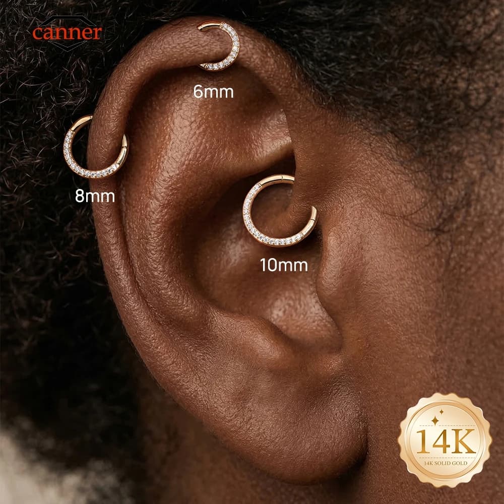 Orecchini a cerchio classici CANNER 1PC in oro massiccio 14K e titanio da 6/8/10 mm per donna e uomo, ipoallergenici, gioielli raffinati, idea regalo per feste.