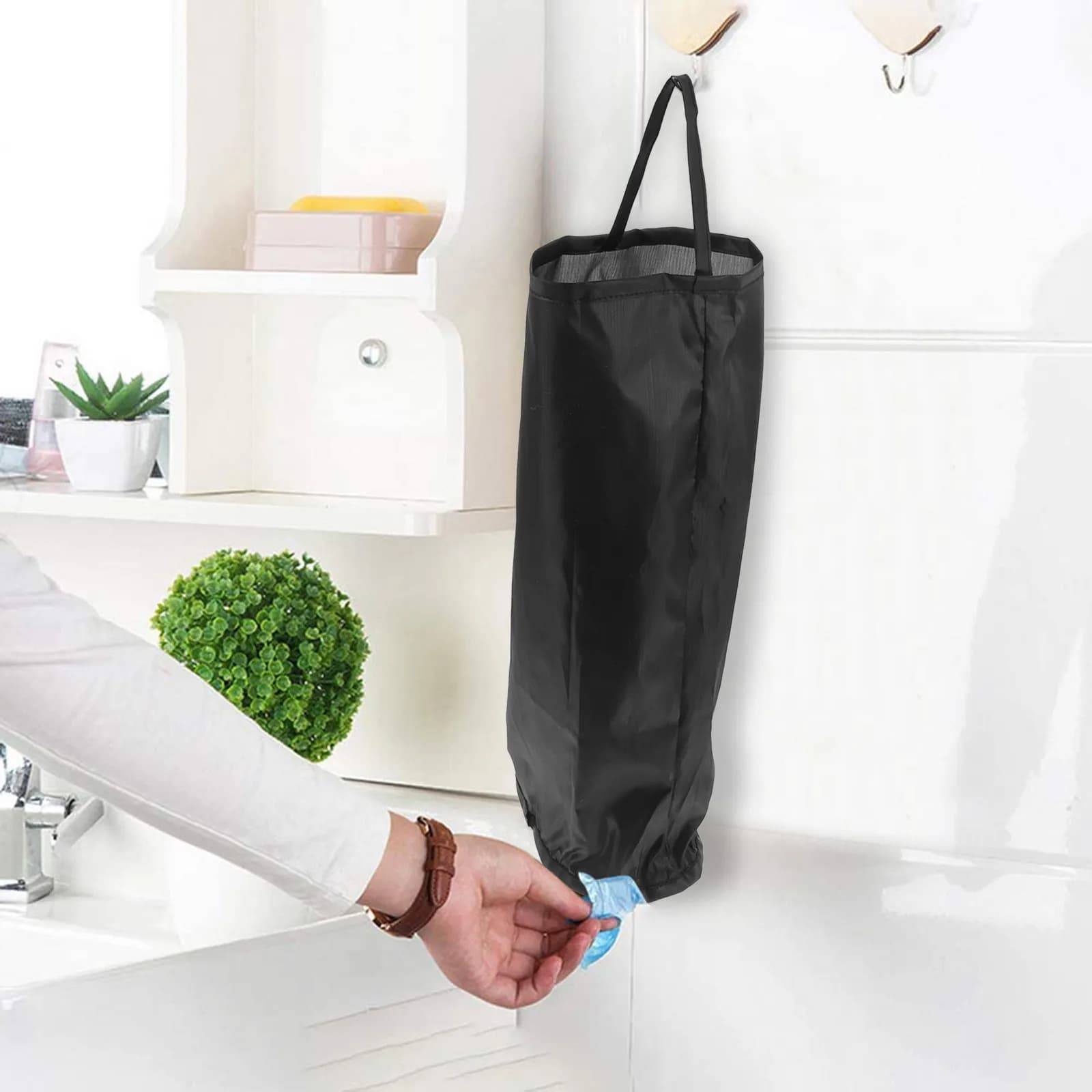 Porta Sacchetti in Plastica per Cucina, Dispenser Appendibile per Sacchetti della Spesa, Organizzatore Riutilizzabile, Lavabile in Lavatrice, Ecologico, da Parete