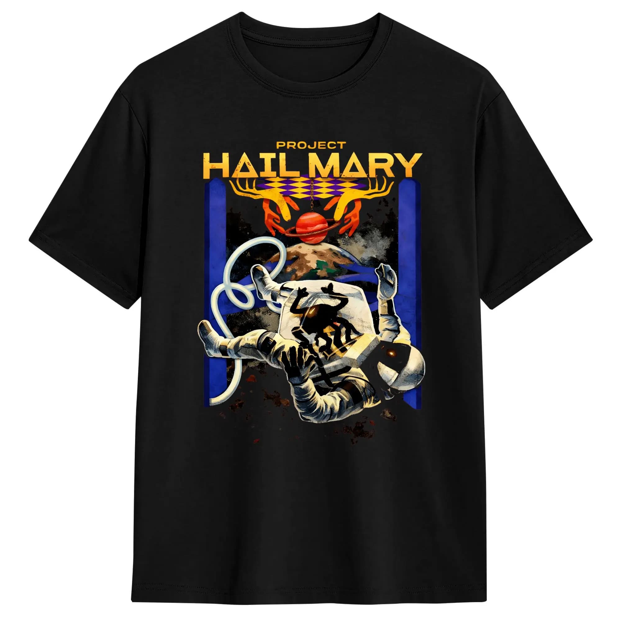 Maglietta con stampa artistica cosmonautica in stile tarocchi del Progetto Hail Mary, maglietta estiva vintage in cotone, maglietta alla moda per uomo.