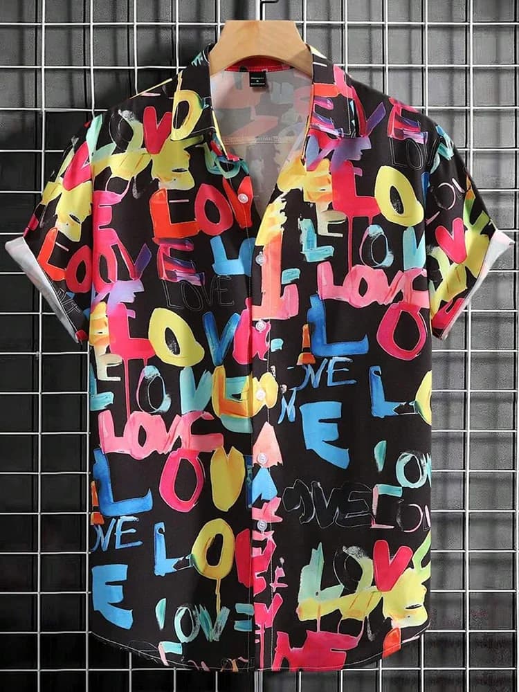 Summer Hawaiian Flower Print Men's Funny Short Sleeved Women's Blouses Beach Shirts Lapel Casual Button Shirt Men Clothes