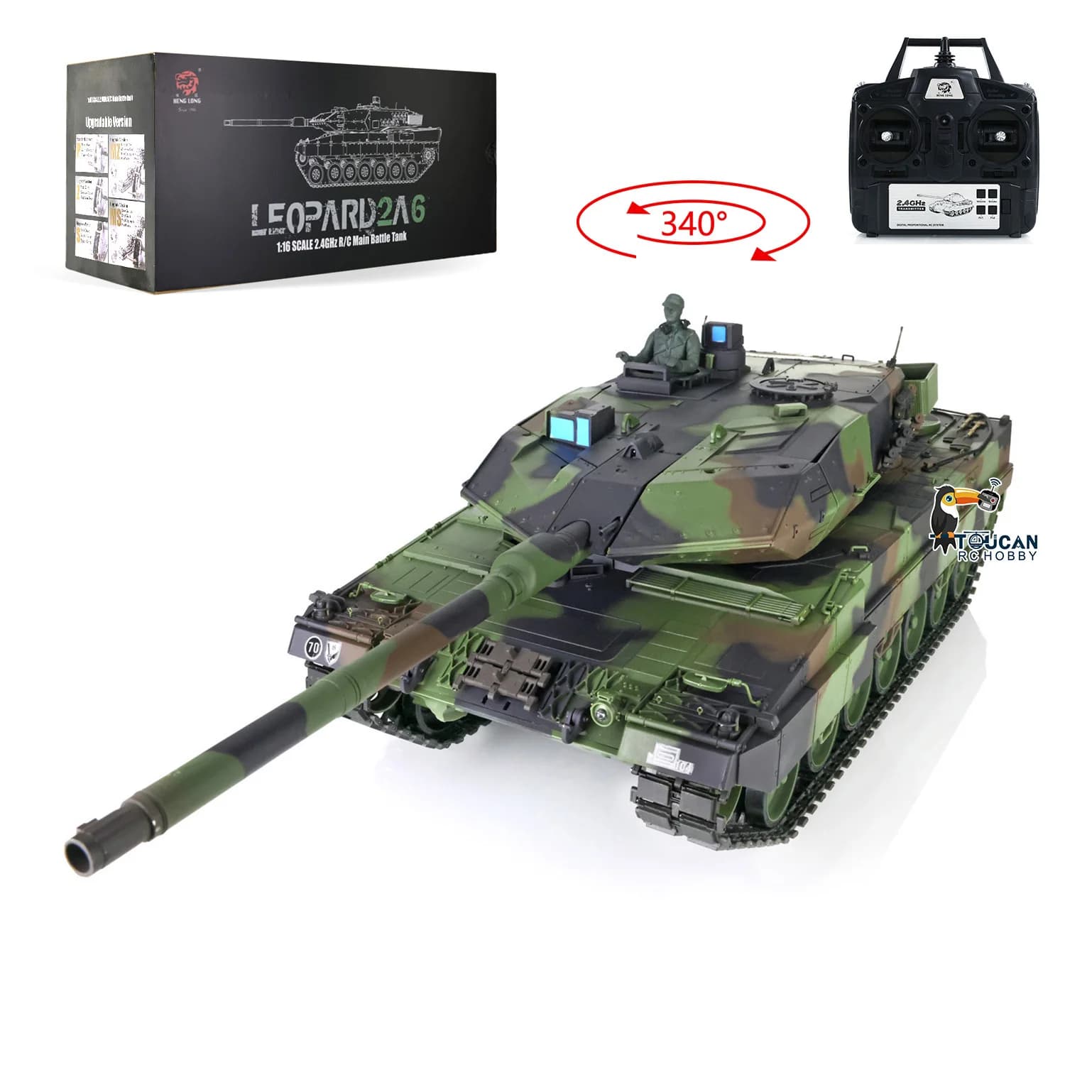 Henglong 1:16 7.0 Leopard 2A6 Carro Armato RC 3889 2.4G in Plastica RTR, Veicolo da Battaglia di Grado Hobby, Giocattolo da Collezione per Adulti
