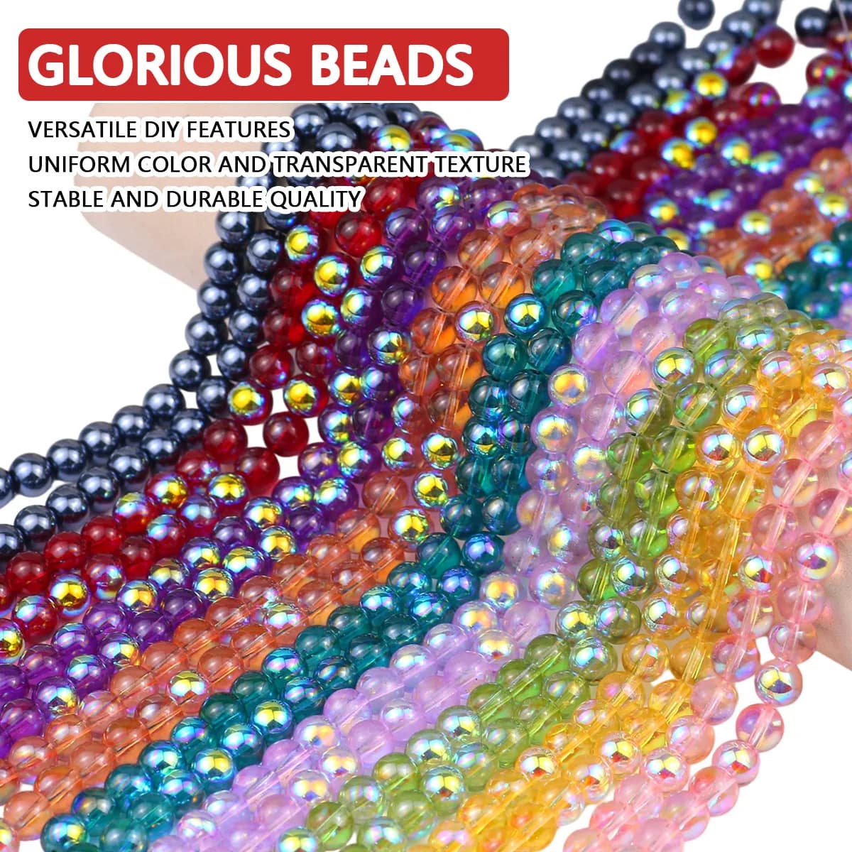 1 Filo di Perline Rotonde AB Colorate da 10MM, Perline Distanziatrici per Creazione di Gioielli, Bracciali, Collane, Portachiavi, Accessori Fai-da-Te, Vendita all'Ingrosso