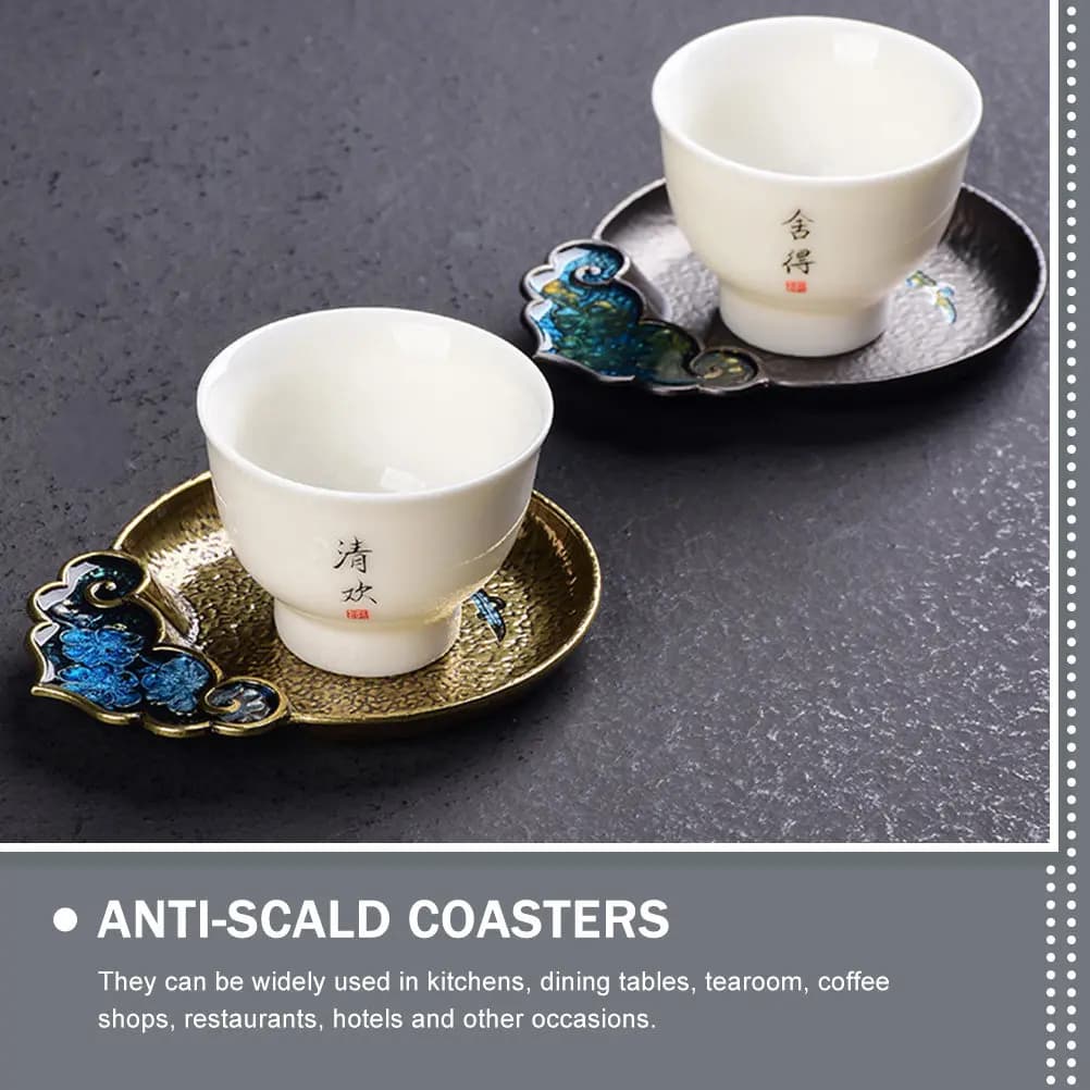 Vintage Tea Cup Coaster Set Zinc Alloy Heat-Resistant Metal Drink Coaster for Home Office Cafe Restaurant Teacup Saucer