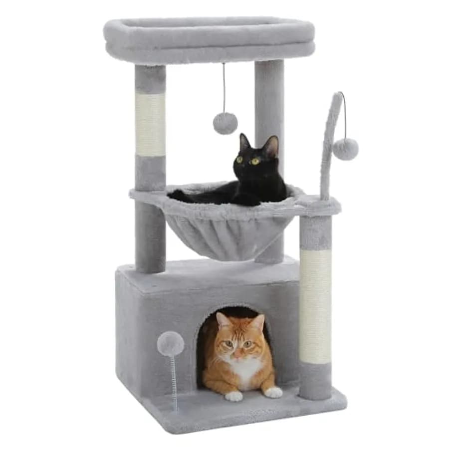 Albero per Gatti 4-in-1 da 33'' per Gatti da Interno con Ampio Condo, Tiragraffi, Amaca Profonda e Top Accogliente