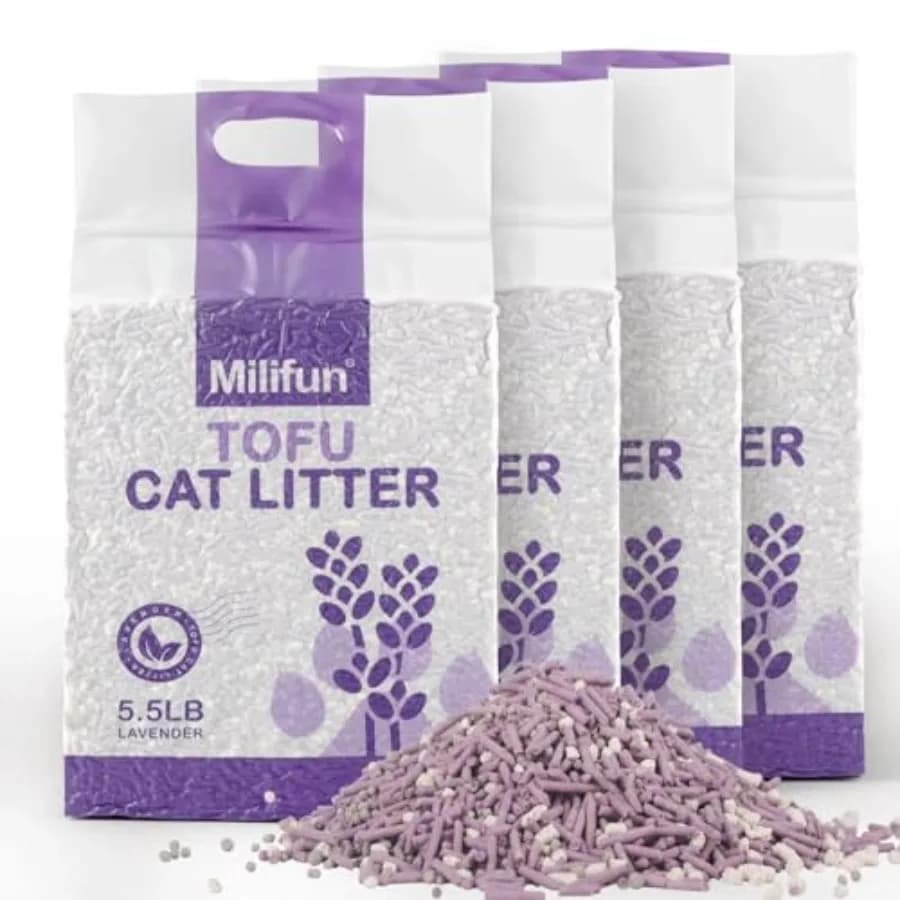 Tofu Cat Litter, Dust-Free Kitty Litter, Ultra Absorbent Clumping Cat Pellet Litter, Fast Drying, Lavender Odor Control, Less S