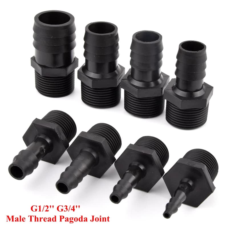 Connettore Dritto a Pagoda con Filettatura Esterna Nera G1/2'' 3/4'' per Acquario, Vasca Pesci, Irrigazione Giardino, Tubo Acqua
