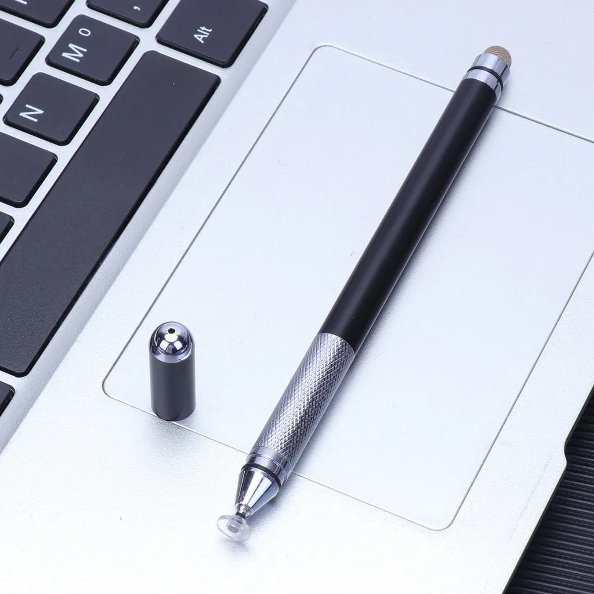 Penna Stilo Capacitiva a Doppia Punta in Metallo con Disco per Touchscreen, per Telefono e Tablet, Ideale per Scrittura, Appunti, Disegno e Giochi, Nera
