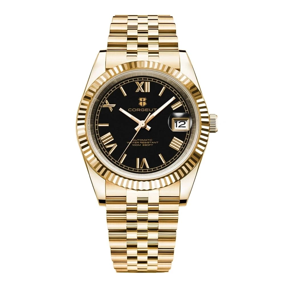 36mm/39mm Lusso NH35Movimento Orologi da polso meccanici Numeri romani Corget Orologio da uomo Cristallo di zaffiro 10 barre oro Reloj Hombre