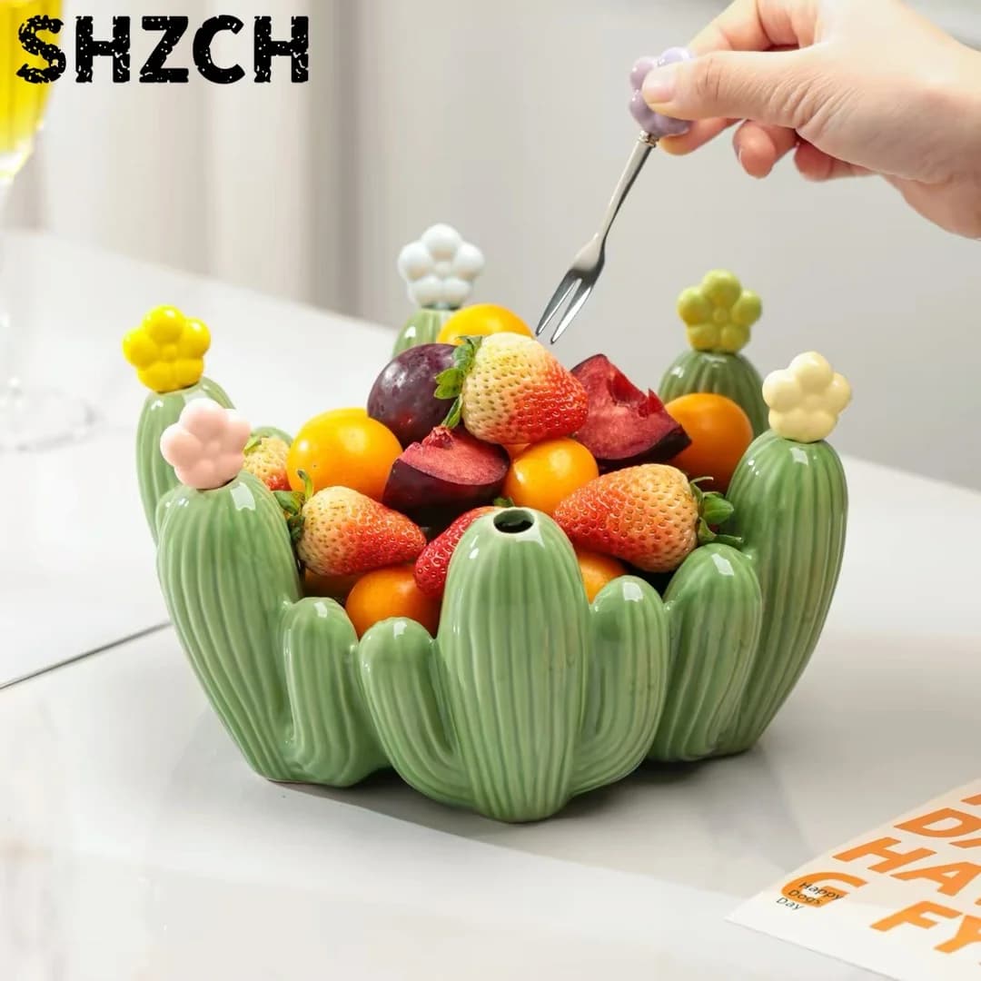 Cartoon Ceramic Oval Fruit Platter for Afternoon Tea Snacks Candy Melon Seeds & Dried Fruit-Modern Household Living Room Decor
