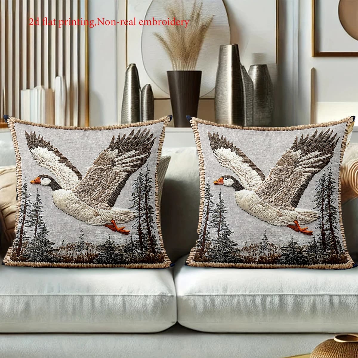 Stampa piatta 2D Eleganti oche volanti con alberi Modello Cuscino Federa in poliestere Fodera per cuscino decorativa per divano