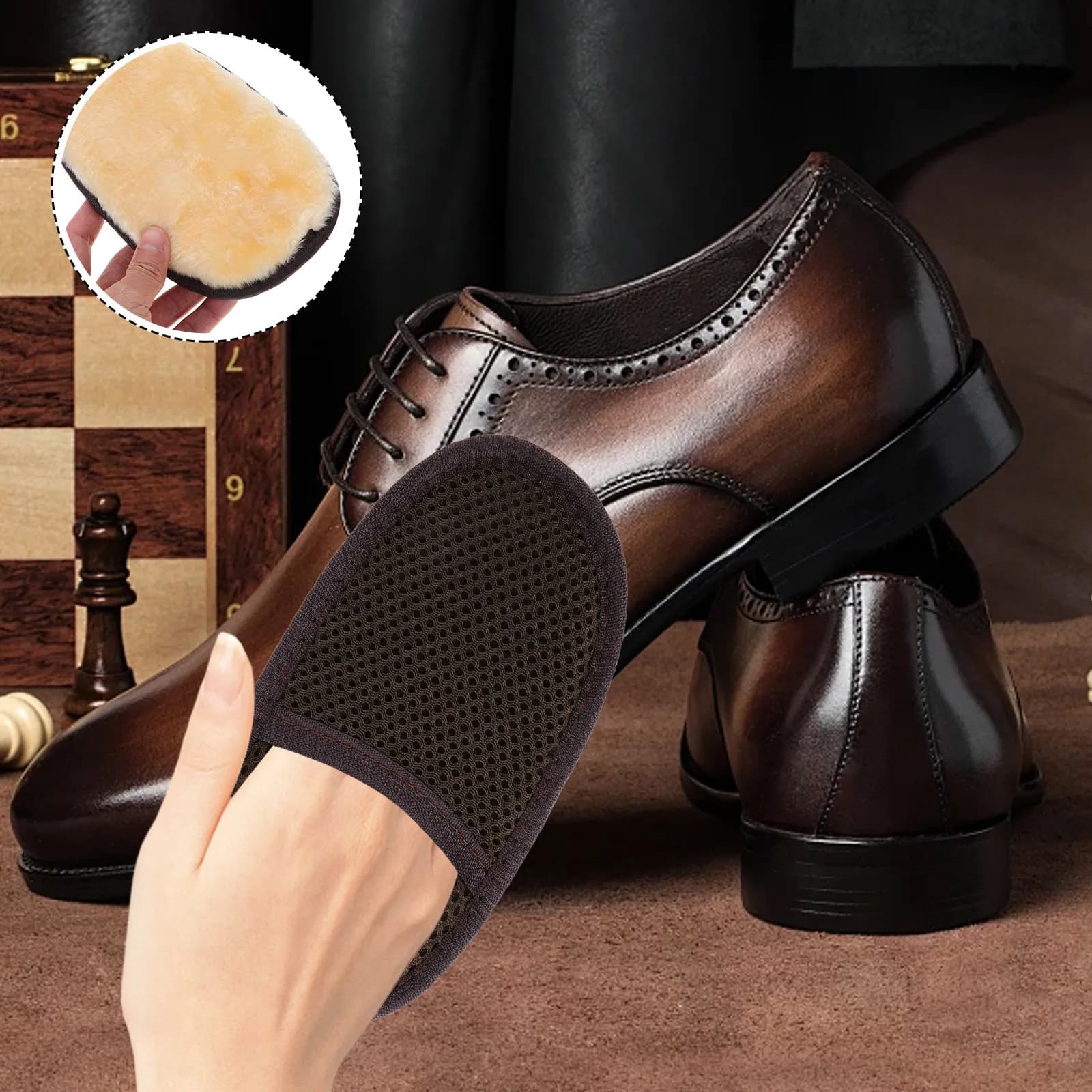 Guanti per Lucidatura Scarpe in Morbida Finta Lana d'Agnello, Guanto per Pulizia e Lucidatura, Applicatore per Lucidatura Scarpe e Stivali