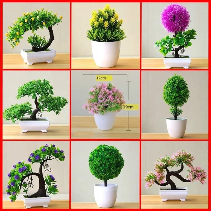 Piccolo albero artificiale in vaso, finto bonsai, piante finte da tavolo, ornamenti per la decorazione di casa, ufficio, hotel e giardino.