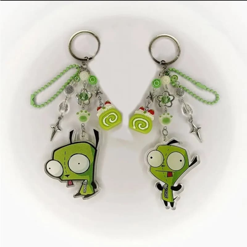 Popular cartoon Invader Zim Handmade Beaded Keychain Cartoon Acrylic Charm Bag Decor Key Ring