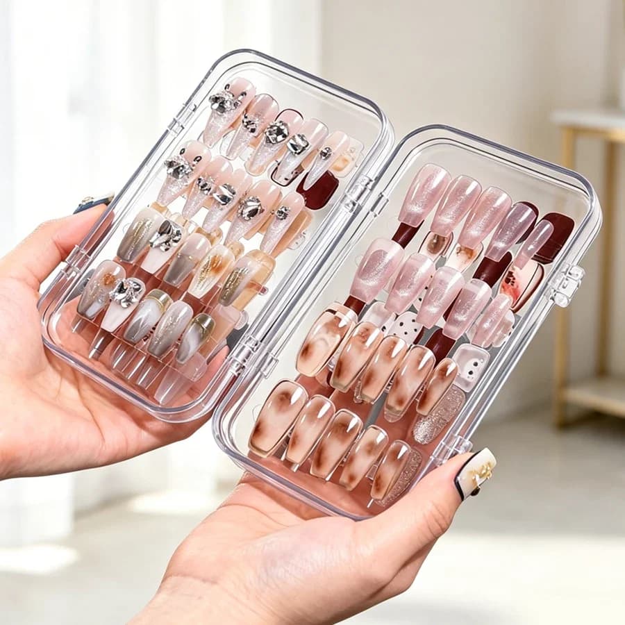 3-Fold Press On Nails Storage Box, Dustproof Cover Nail Art Organizer, Portable Manicure Display Case