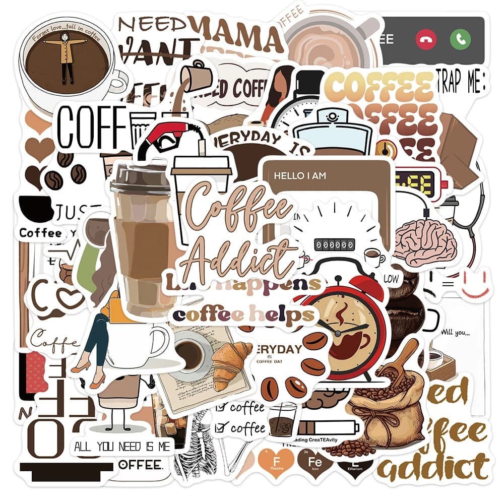 10/30/50 Pezzi Adesivi Stile Ins 'Coffee Addict' per Decorazione Creativa di Bottiglie d'Acqua, Telefoni, Quaderni